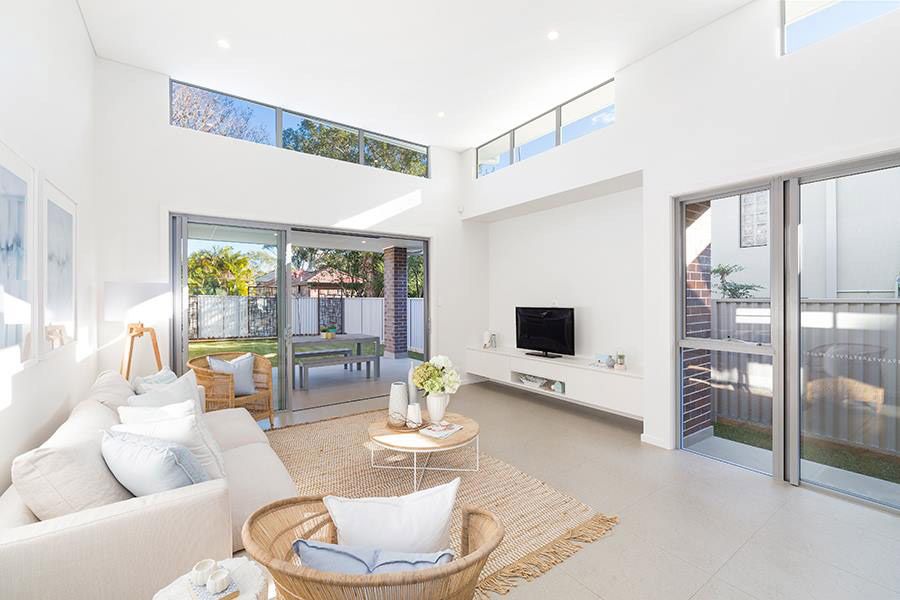 Bright living room with clerestory windows